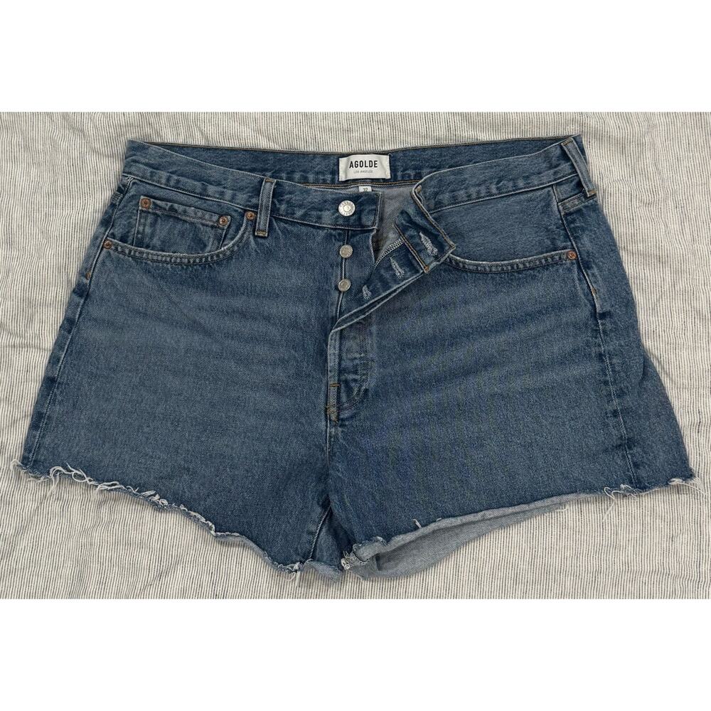 AGOLDE Parker Long Loose Fit Denim Shorts Skywave Wash Sz 32